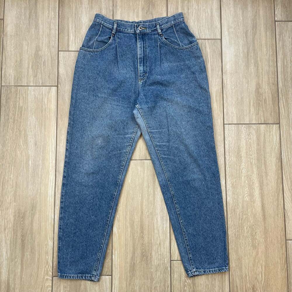 Vintage 90s Lee Riders Pleated High Rise Tapered Mom Jeans Made in USA 14 Med
